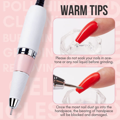 Makartt Nail Drill Professional: 60W 35000RPM Electric Nail File with Coreless Motor, 2 in 1 Desktop & Portable, Drill Bits and LCD Display for Acrylic Gel Nails, Nouvella Pink