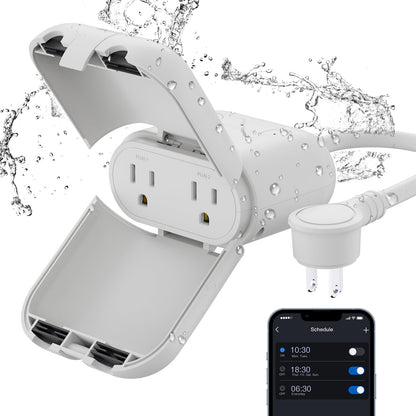 ELEGRP PQR20 Outdoor Smart Plug Waterproof IP66, WiFi Plug with 2 Individually Sockets, Compatible with Alexa & Google Assistant, Smart Outdoor Outlet for String Lights, UL Certified, 2 Pack, Black