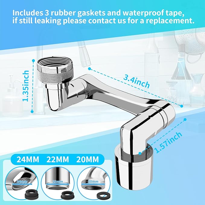 1080° Swivel Faucet Extender, Heavy Duty Rotating Sink Extension, Universal
