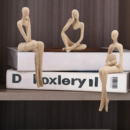 Gold Home Decor Thinker Statue Accents, Set of 3 Thinker Sculptures Office Decor Modern Abstract Resin Decoration on Shelf Table Desk for Living Room Office Bedroom Bookshelf Decor (Large Sandstone)
