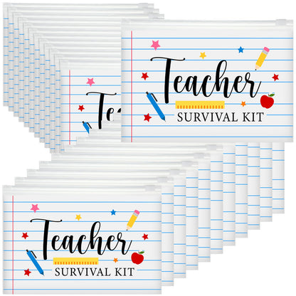 Kacctyen 50 Pcs Teacher Survival EVA Cosmetic Bag Gifts Bulk Graduation Back to Shcool Teacher Appreciation Party Favors Bag Toiletry Pouch with Zipper for Man Woman
