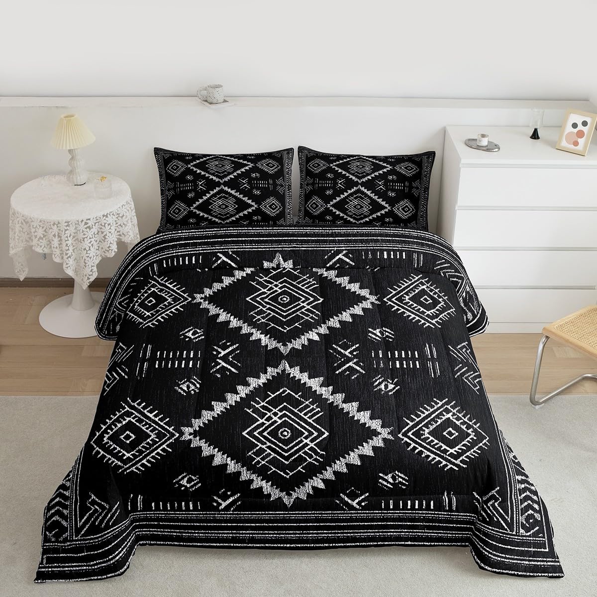 jejeloiu Boho Western Comforter Set Queen Size Bohemian Southwestern Bedding Set for Kids Boys Girls Aztec Decor Duvet Quilt Country Bedroom Farmhouse 3 Pcs with 2 Pillow Cases