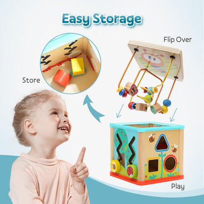TOP BRIGHT Wooden Shape Sorter Activity Cube Toys for 1 Year Old Baby - 1st Birthday Gifts for Girl and Boy 12 Months Plus
