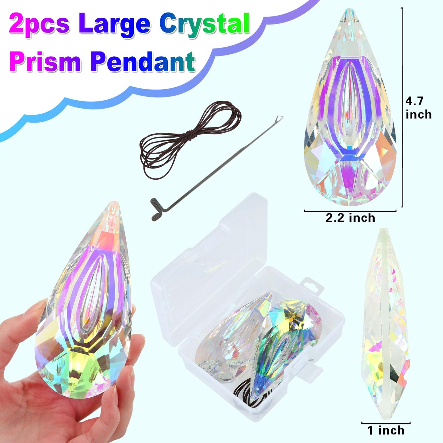 120mm Crystal Suncatcher, 2 Pack Large Prism Sun Catchers Windows Hanging Ornaments Rainbow Maker Pendant Indoor Outdoor Garden Chandelier Birthday Wedding Party Valentines Day Gifts for Women