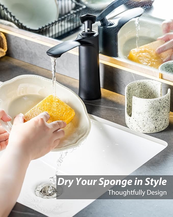 Kitchen Sink Sponge Holder, Dish Sponge Rack Ceramic Brush Holder Farmhouse