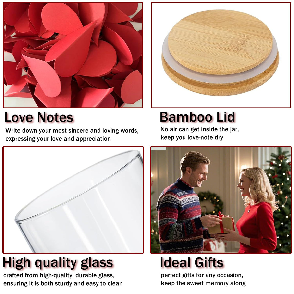 new I Love You Because Jar, Love Notes Jar with 50 Red Heart Shape Note, Gifts for Girlfriend Boyfriend Birthday, Love Message In The Bottle for Mom Dad,Newlywed Gifts for the Couple (love)