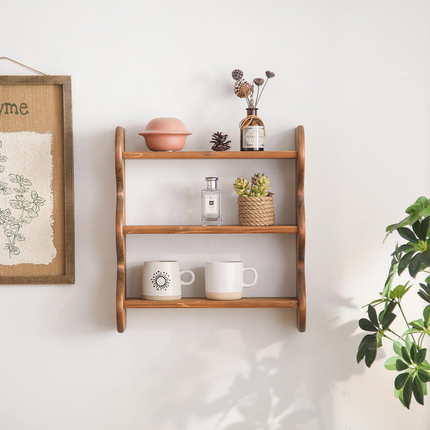 HuiDao 100% Solid Wood Wall Shelf 3-Tier, Rustic Floating Shelves Wall Mounted Storage Rack, Farmhouse Decor Hanging Shelf Display Shelves for Apartment, Living Room and Bedroom