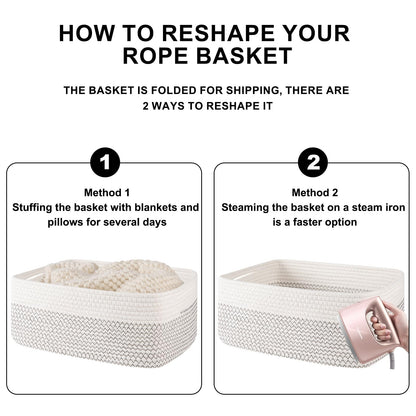 OIASKET Storage Baskets for Organizing 3 Pack, Woven Baskets for Shelves, Closet Organizer Bins Empty Gift Basket Toy Storage for Toys, Books, Towels, Clothes, 15"x11.42"x6.7", White & Black