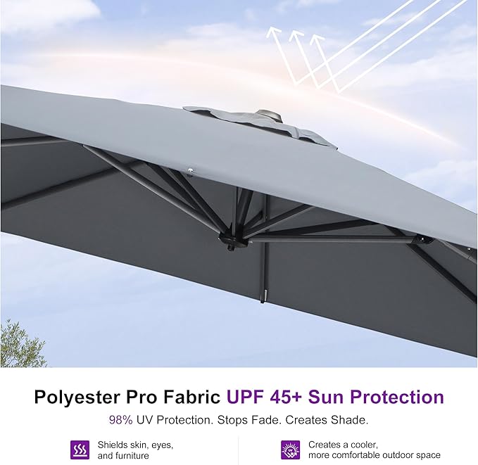 PURPLE LEAF 9 Feet Patio Umbrella with Base Outdoor Cantilever Square Umbrella Aluminum Offset Umbrella with 360-degree Rotation for Garden Deck Pool Patio Light Grey