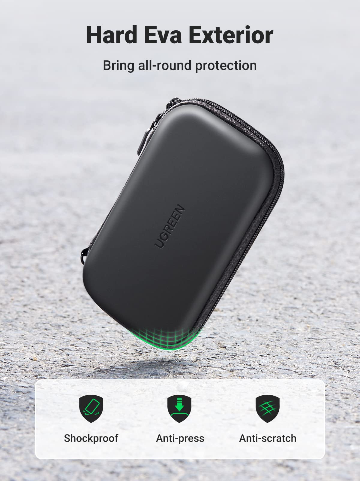 UGREEN Hard Drive Case, Portable External Hard Drive Bag for 2.5 Inch HDD SSD, Waterproof Protective Storage Pouch EVA Compatible with Solid State Drive WD Western Seagate Toshiba Lacie