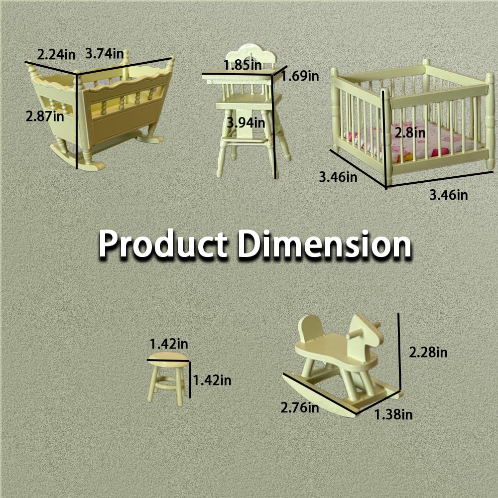 Miettebechio 1/12 Miniature Dollhouse Furniture Set, 5pcs, Wooden