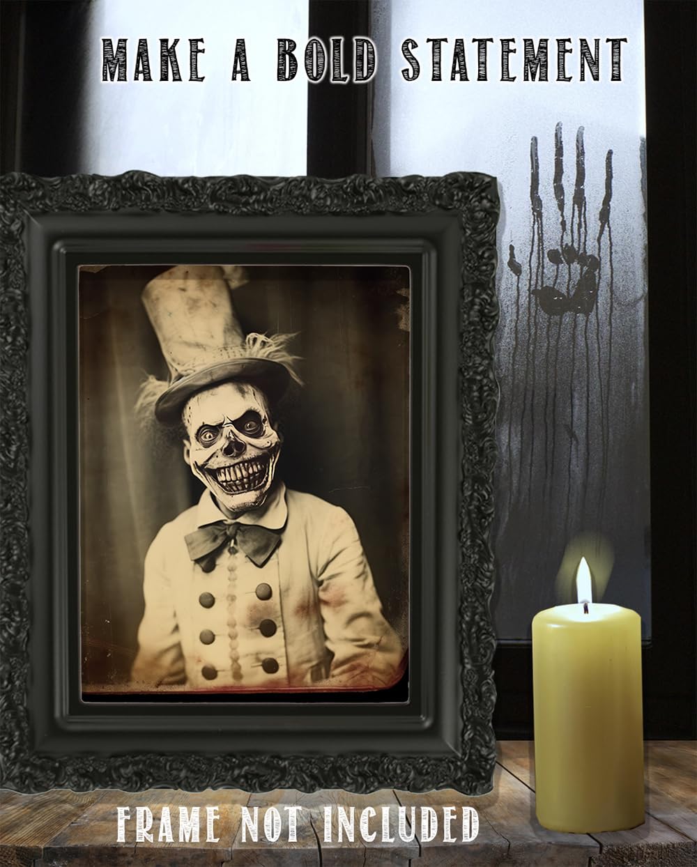 Vintage Zombie Clown in a Top Hat with Creepy Wide Grin Picture Portrait Poster Unframed 11x14 Print - Is It Real Gothic, Weird, Bizarre, Strange, Oddities, Unusual, Freaky, Creepy, Spooky, Scary,