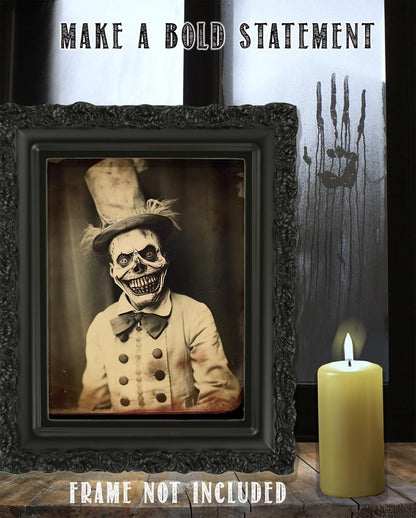 Vintage Zombie Clown in a Top Hat with Creepy Wide Grin Picture Portrait Poster Unframed 11x14 Print - Is It Real Gothic, Weird, Bizarre, Strange, Oddities, Unusual, Freaky, Creepy, Spooky, Scary,