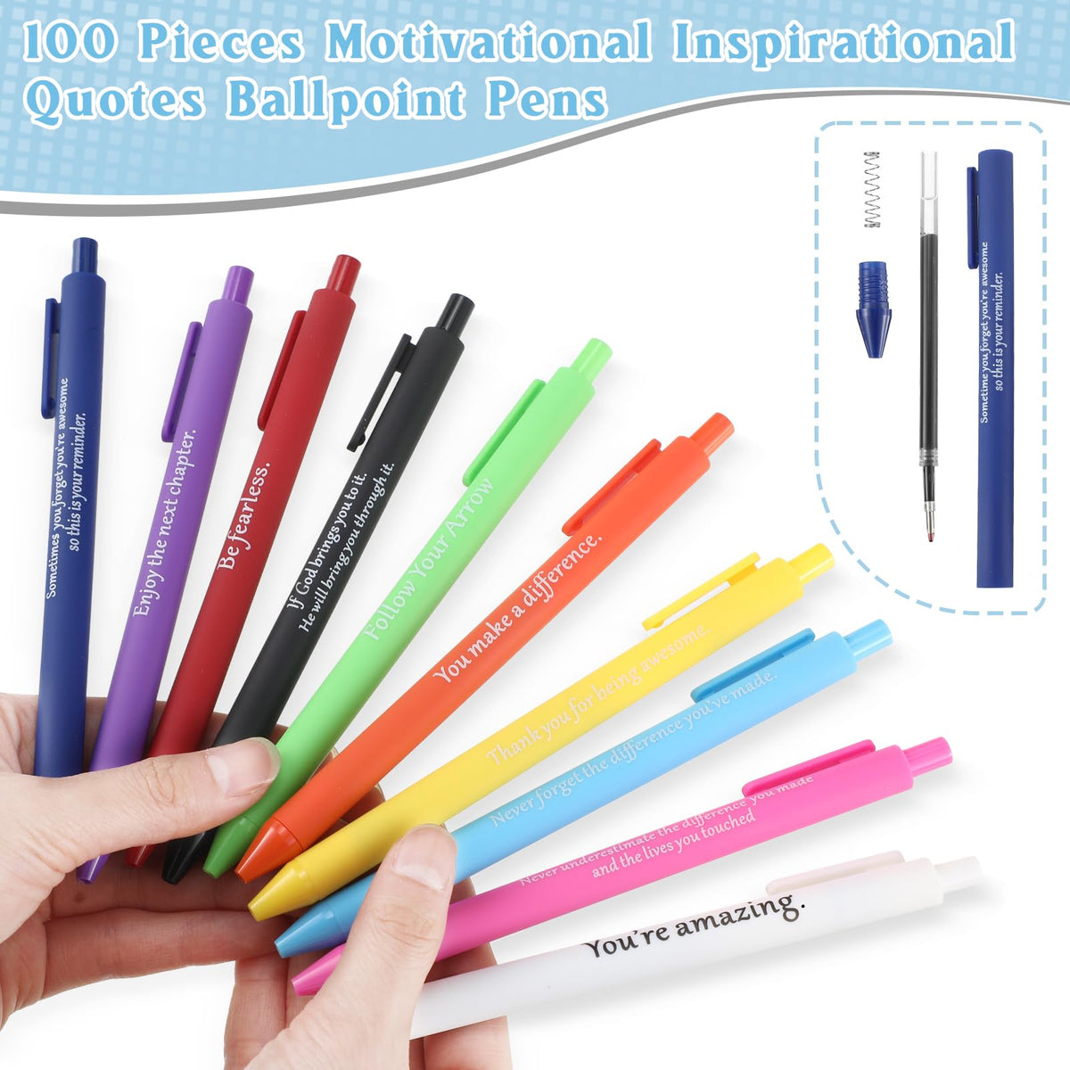 Teling 100 Pcs Inspirational Pens in Bulk Motivational Ballpoint Pens Bulk with Funny Sayings Quotes Positive Thank You Gifts for Adults Employees Coworkers Team Staff(Classic Colors,Classic Style)
