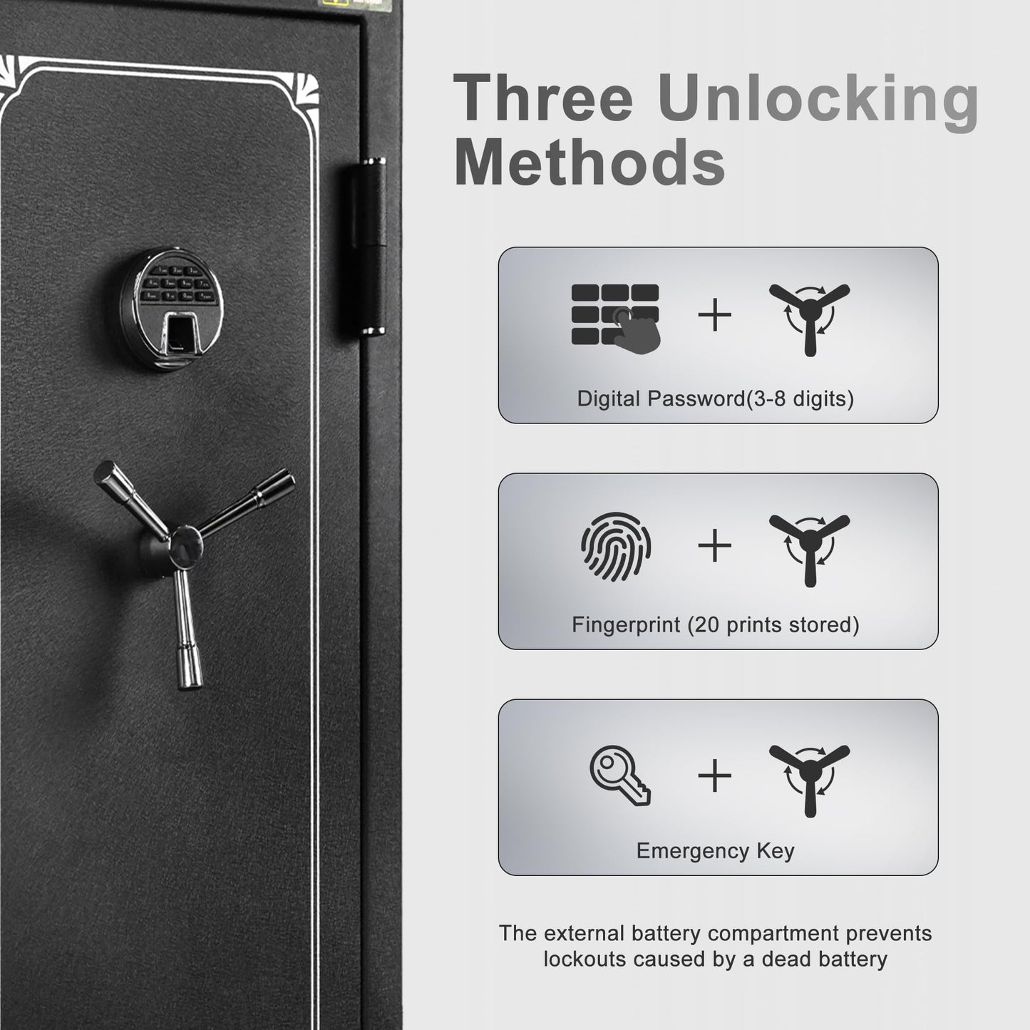 XPEDITION 24 Gun Safe, Fireproof Waterproof Rifle Safe for Rifles & Shotguns, Gun Cabinet with Fingerprint, Keypad & Key Lock, Large Gun Safe for Pistols