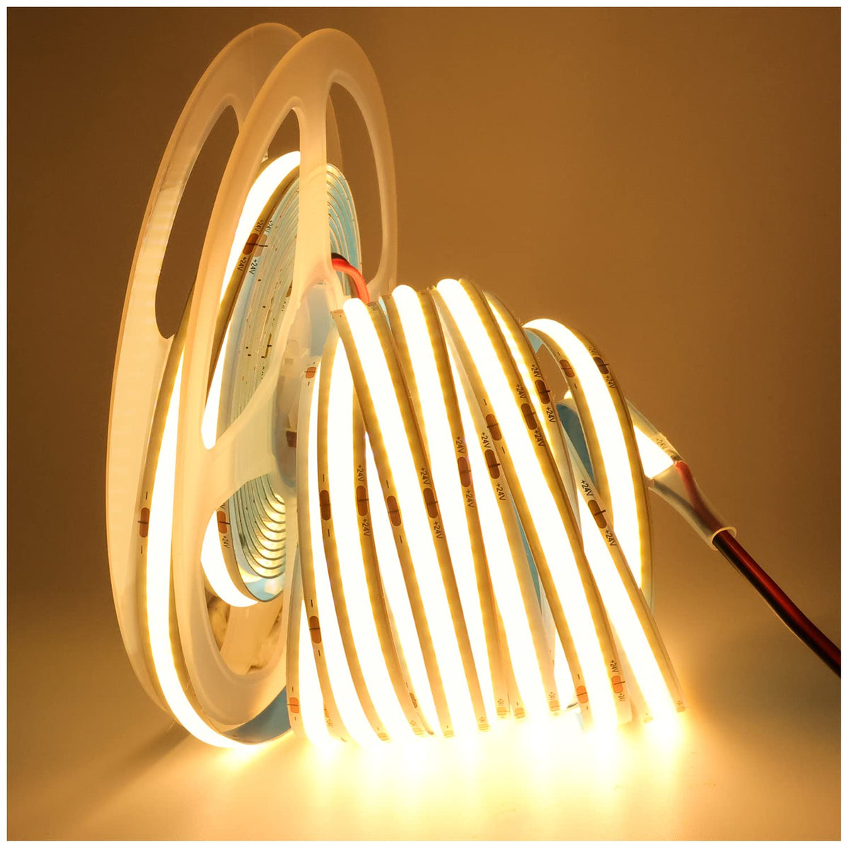 Tesfish LED Strip Lights 24V, Band COB Warm White 3000K 16.4ft 320 LEDs/M Total 1600 LEDs Flexible Neon Light Strips for Party, Counter, Shelf, Home Decor