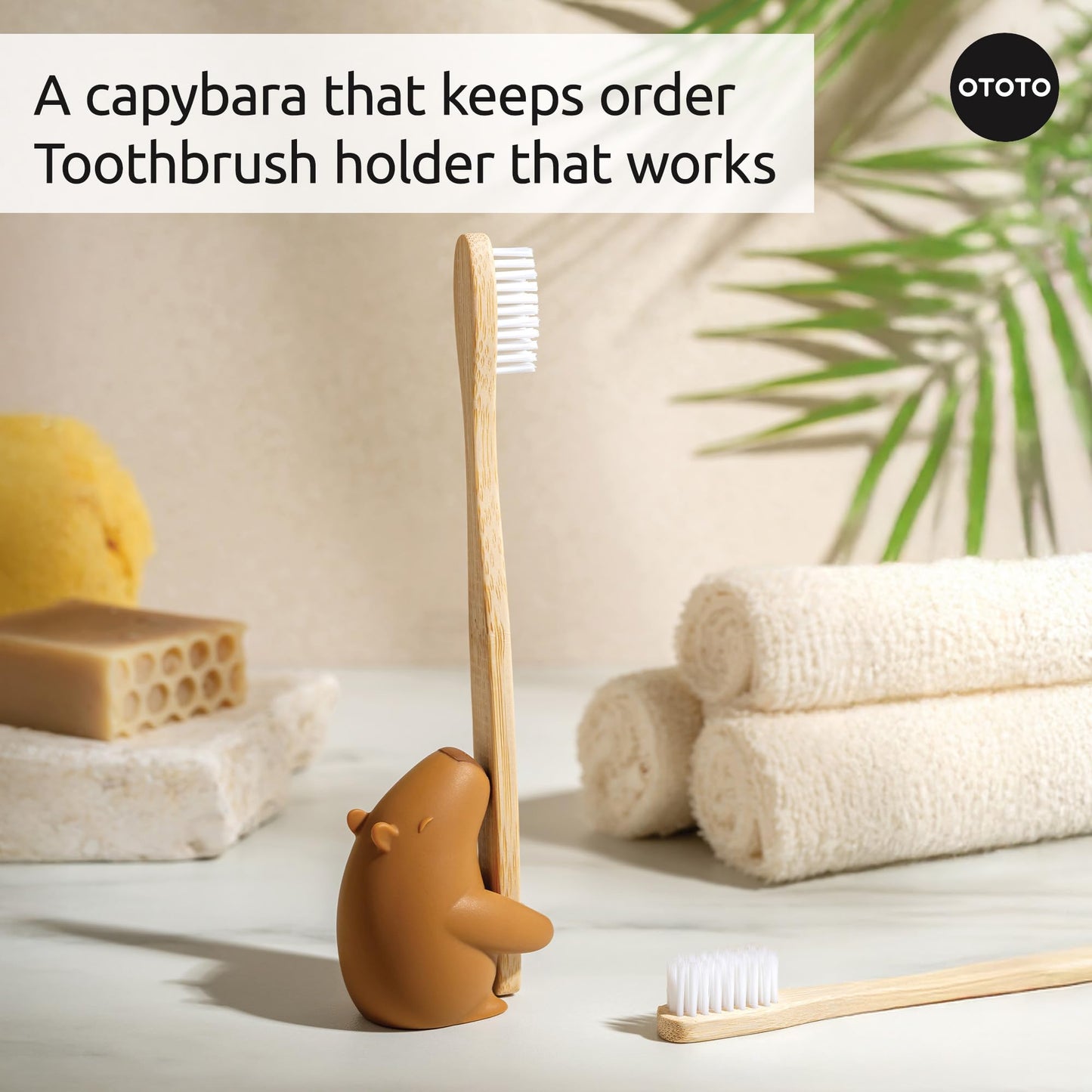 OTOTO Capybara Toothbrush Holder Set - Bathroom Organizer, Brush Holder, Funny White Elephant Gifts for Kids, Baby Gift (Capybrush)