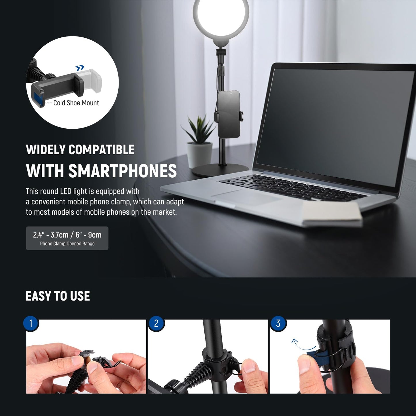 NEEWER Basics 7" Desk Ring Light for Video Recording, 10W Dimmable Full Screen Key Lighting with Stand&Phone Holder for iPhone Computer Laptop Vlog Live Streaming Video Conference, R06