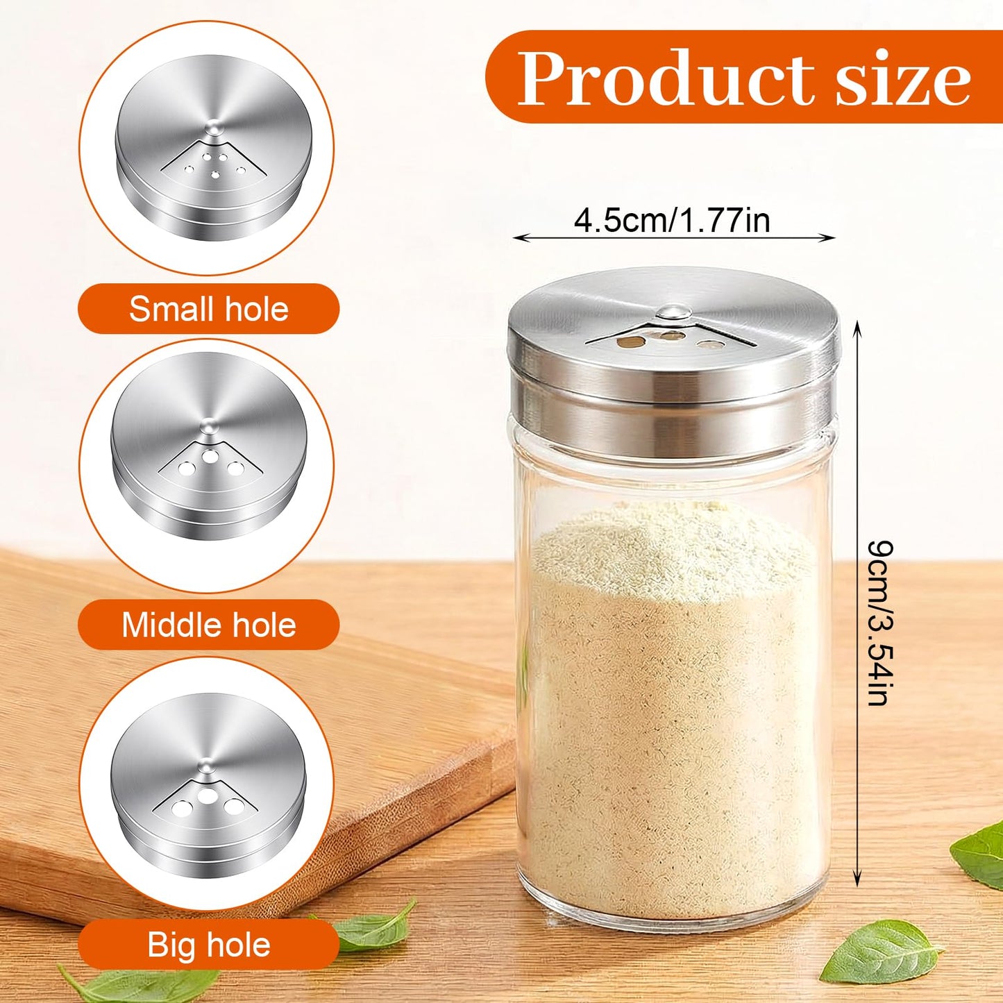 MAQUITA 12 Pcs Glass Salt Shaker with Lid & Seasoning Shakers Set, Adjustable Pour Holes Stainless Steel Spice Dispensers for Kitchen, Restaurant, BBQ, Dining Table, Farmhouse (6 Oz)
