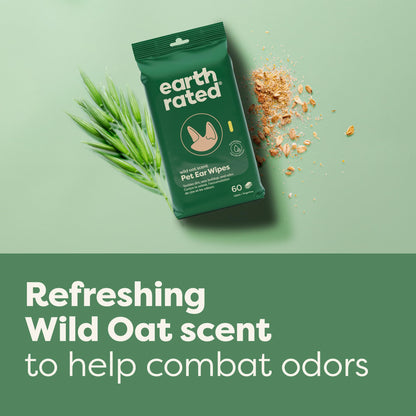 Earth Rated Ear Wipes & Grooming Wipes Bundle - Includes 70 Wild Oat-Scented Pet Ear Wipes and 100 Unscented Grooming Wipes.