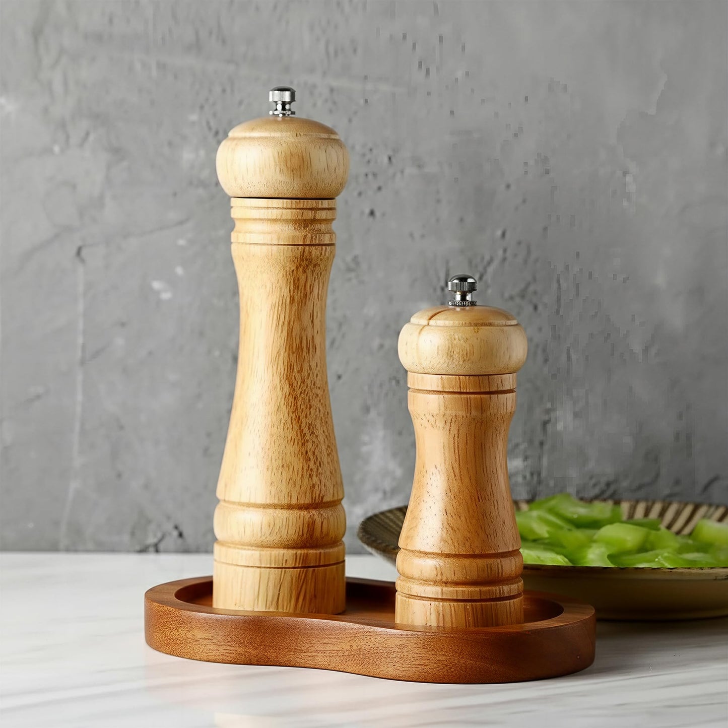 VanlonPro Salt and Pepper Mill Tray, Retro Sapele Wood Tray, Pepper Mill Holder & Rest (Inner Dia 2.6 Inch) fit Many Mills & Shakers, Salt & Pepper Grinder Accessories, Kitchen Storage Holder