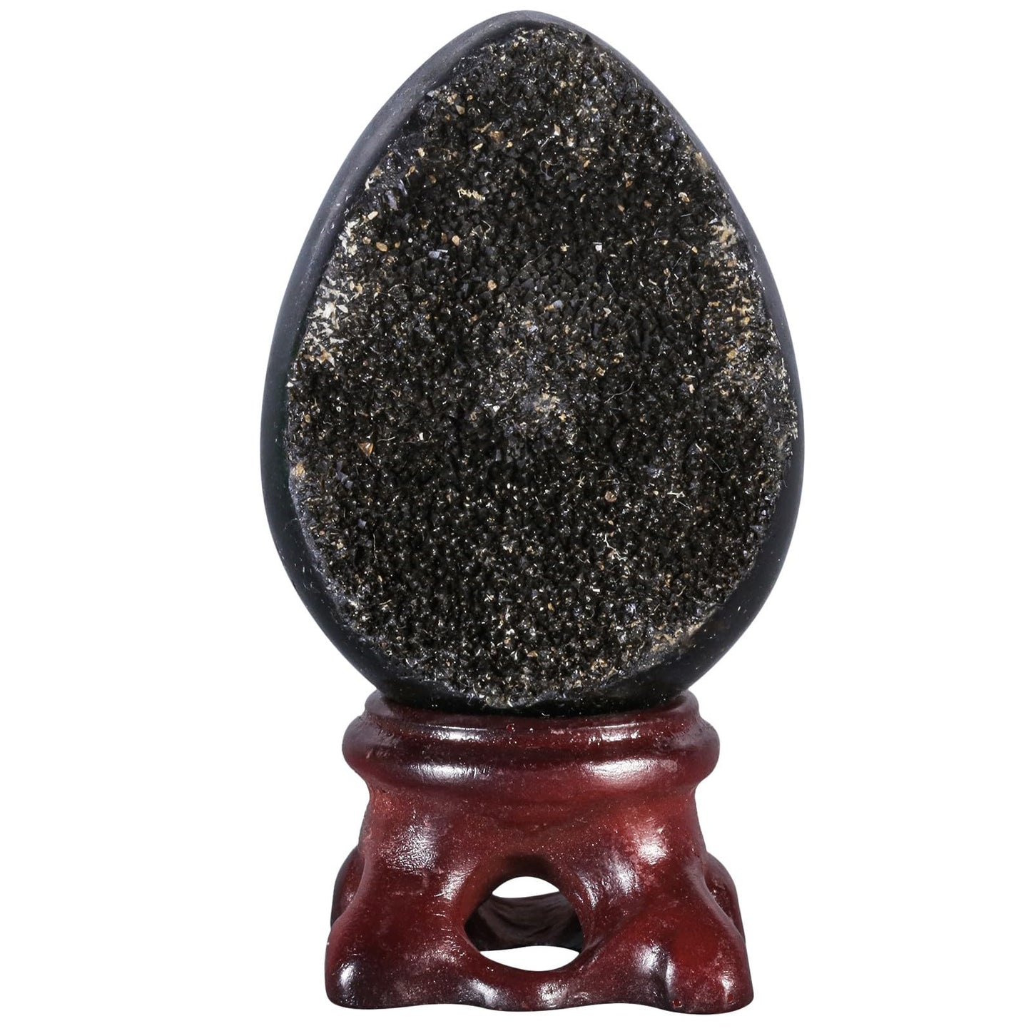 Sportmusies Natural Black Septarian Dragon Stone Geode Cluster Egg with Resin Stand, Decorative Crystal Cluster Egg Figurine for Home Reiki Healing Meditation, 1.57-2.28 inches