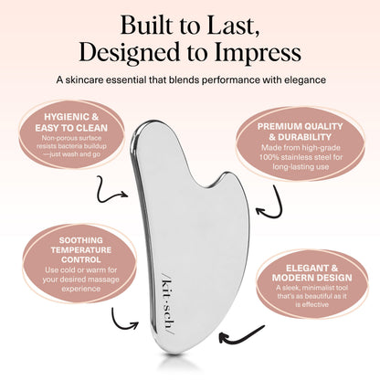 Kitsch Stainless Steel Gua Sha Facial Tools - Guasha Tool for Face, Face Sculpting Tool, Jawline Shaper, Double Chin Reducer, Body Gua Sha Tools, Lymphatic Drainage Massager, Facial Skin Care - Silver