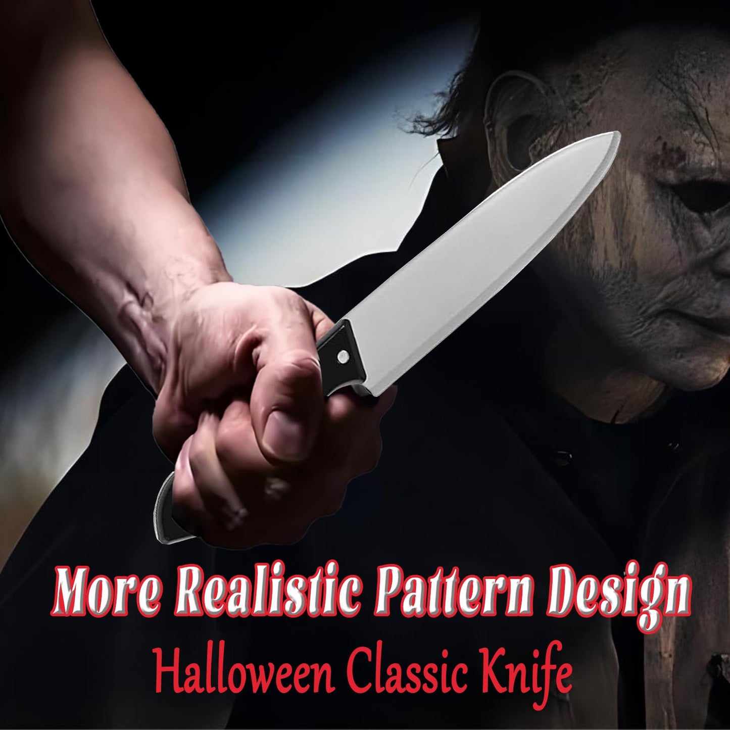 Nlcoek 2Pcs Halloween Fake Knife Prop,Fake Knife,Halloween Classic Horror Props Kills Butcher Knife Prop (Silver+red)