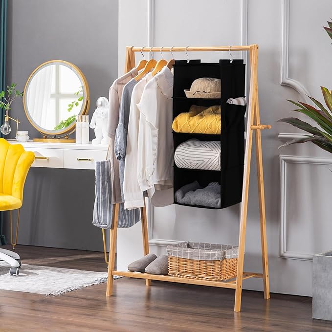 YOUDENOVA Hanging Closet Organizer, 4-Shelf Closet Hanging Storage Shelves