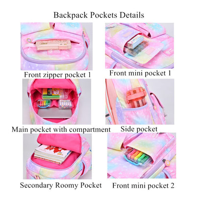 VIDOSCLA Cute Coloful Casual Daypack for Girls,Teens Elementary School Backpack,Primary Book Bags forTeens Gradient purple-L