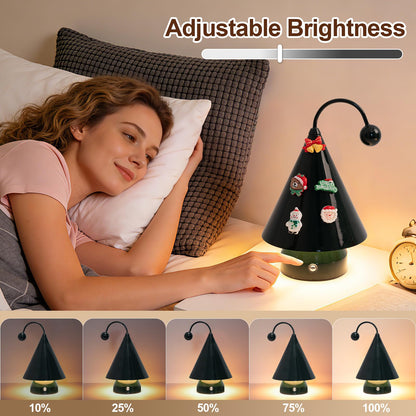 Qeipy Led Lights Cozy Home Decor Cute Christmas Tree Desk Lamp Ambient Lighting,Touch Control, Cordless Rechargeable Battery Operated,for Living Room,Bedroom,Nightstand (Black)