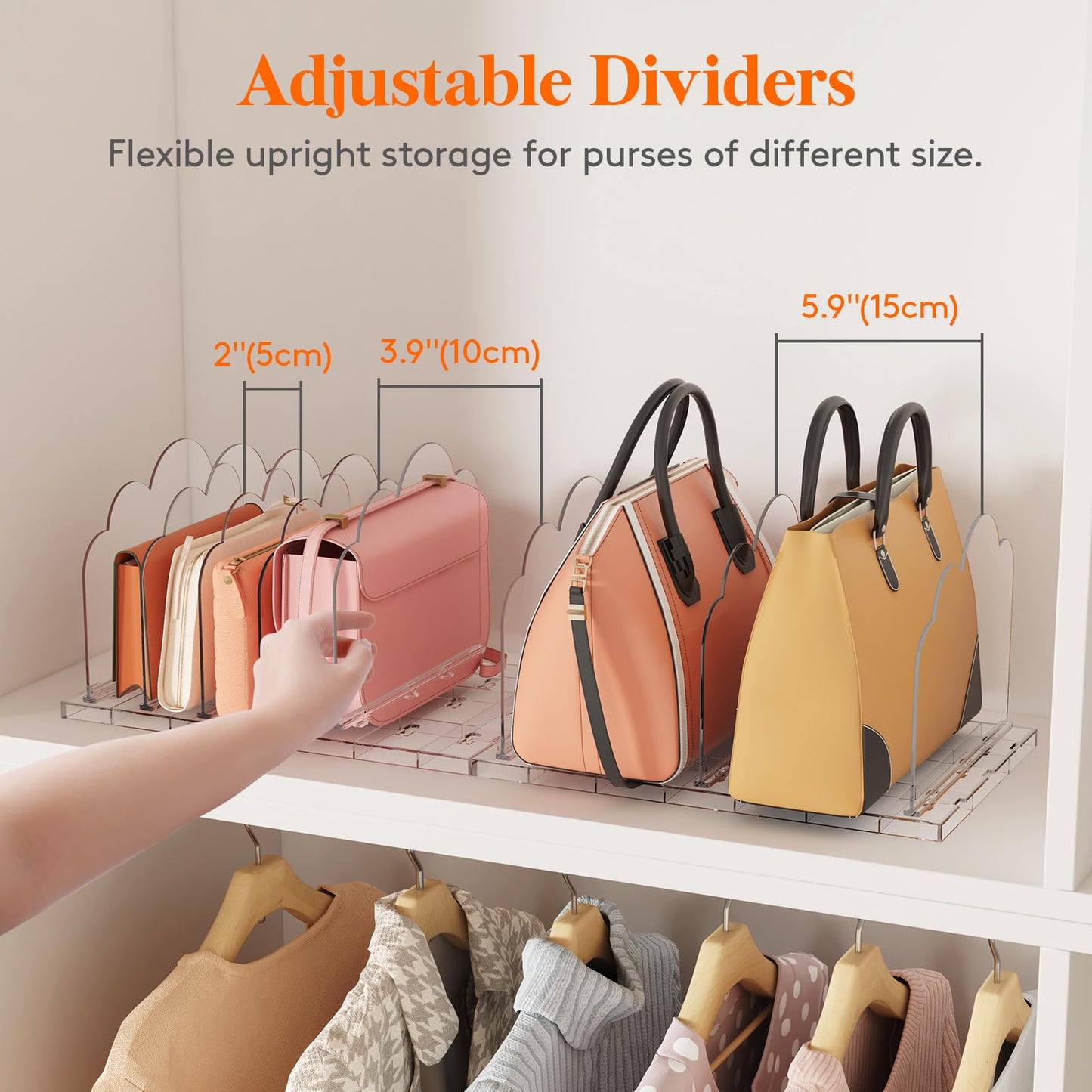 Lifewit Purse Organizer for Closet, Clear Handbags Storage Organizer, Adjustable Clutch Purse Storage Organizer Holder for Closet, 2 Pack Bookshelf Dividers for Sweater in Bedroom 35 x 24 cm/14 × 9.5"