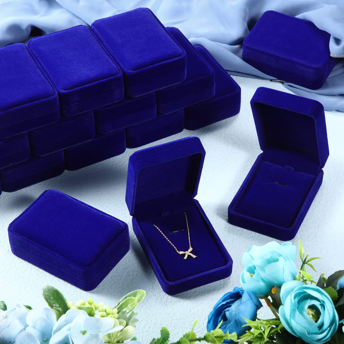 24 Pcs Necklace Pendant Box Velvet Jewelry Storage Display Case Ring Earring Pendant Jewelry Boxes Pearl Necklace Holder Gift Boxes for Christmas Wedding Engagement Birthday Anniversary(Royal Blue)
