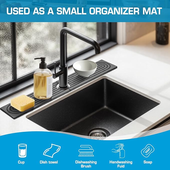 Faucet Mat for Kitchen Sink, Diatomite Quick Drying Tray, Long 23.6'' Kitchen