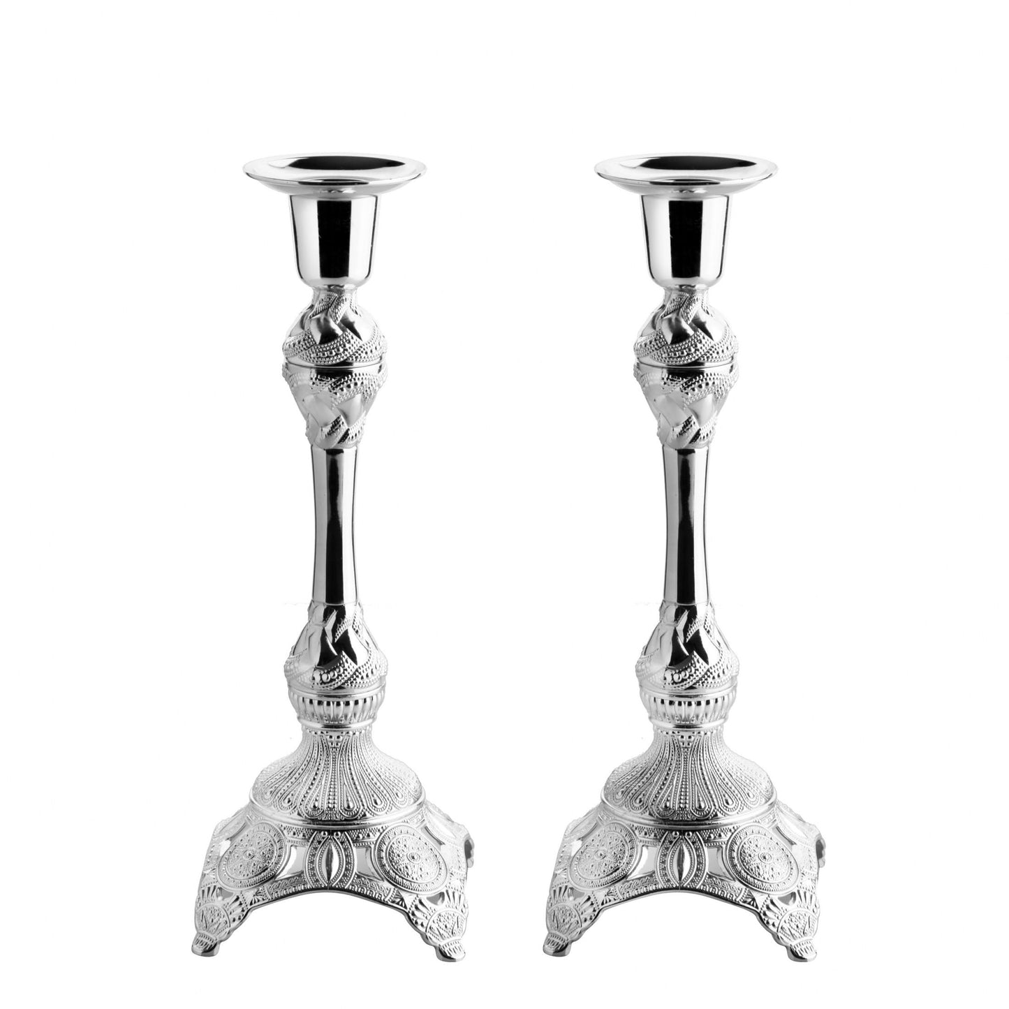 Alisveristime 2-Piece Candle Holder Set - Medium Size Decorative Zamac Candlesticks for Elegant Home Decor (Gold & Silver) (Silver)