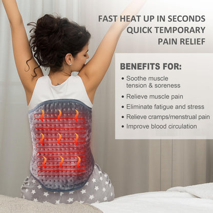 Snailax Heating Pad & Foot Warmer with 6 Temperature Settings & Auto Shut Off, 17”x33”, Washable Fast Heated Pads for Back Pain Relief,Abdomen,Feet,Back,Cramp(Grey)