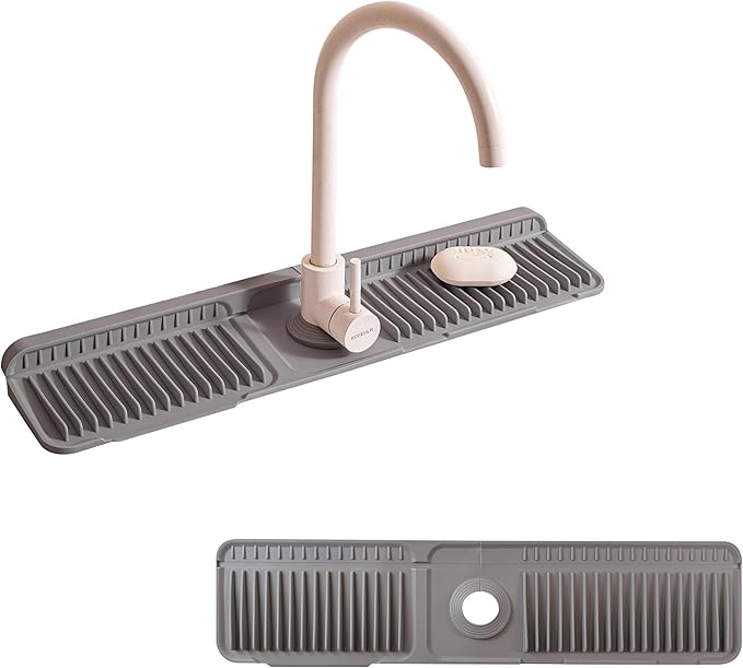 Faucet Mat for Kitchen Sink, Snap-On Design & 7°slope Fast Drain, Folding Sink