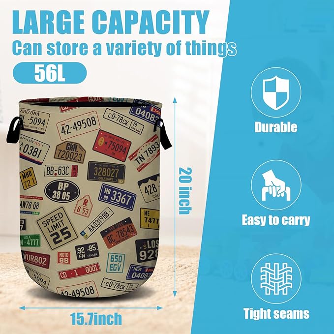 Colourful Car Number Plates Laundry Basket, Laundry Hamper Collapsible Oxford