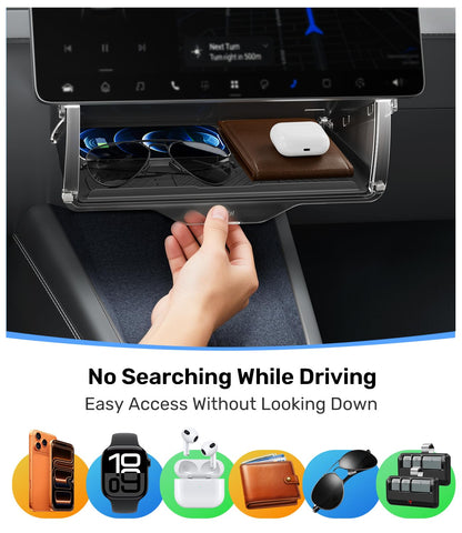 Zanch (Upgraded) Tesla Model Y Juniper Under Screen Storage Box [Hidden Design, Factory-Fit], Adds Extra Storage & Keeps Items Hidden for Privacy, Model Y (2020–2025) / Juniper (2025–2026) Accessories