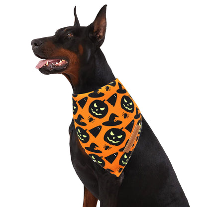 Realeaf Halloween Dog Bandanas 2 Pack, Pumpkin and Spider Web Bibs, Triangle Reversible Fall Pet Scarf, Premium Durable Fabric, Adjustable Fit (Small)