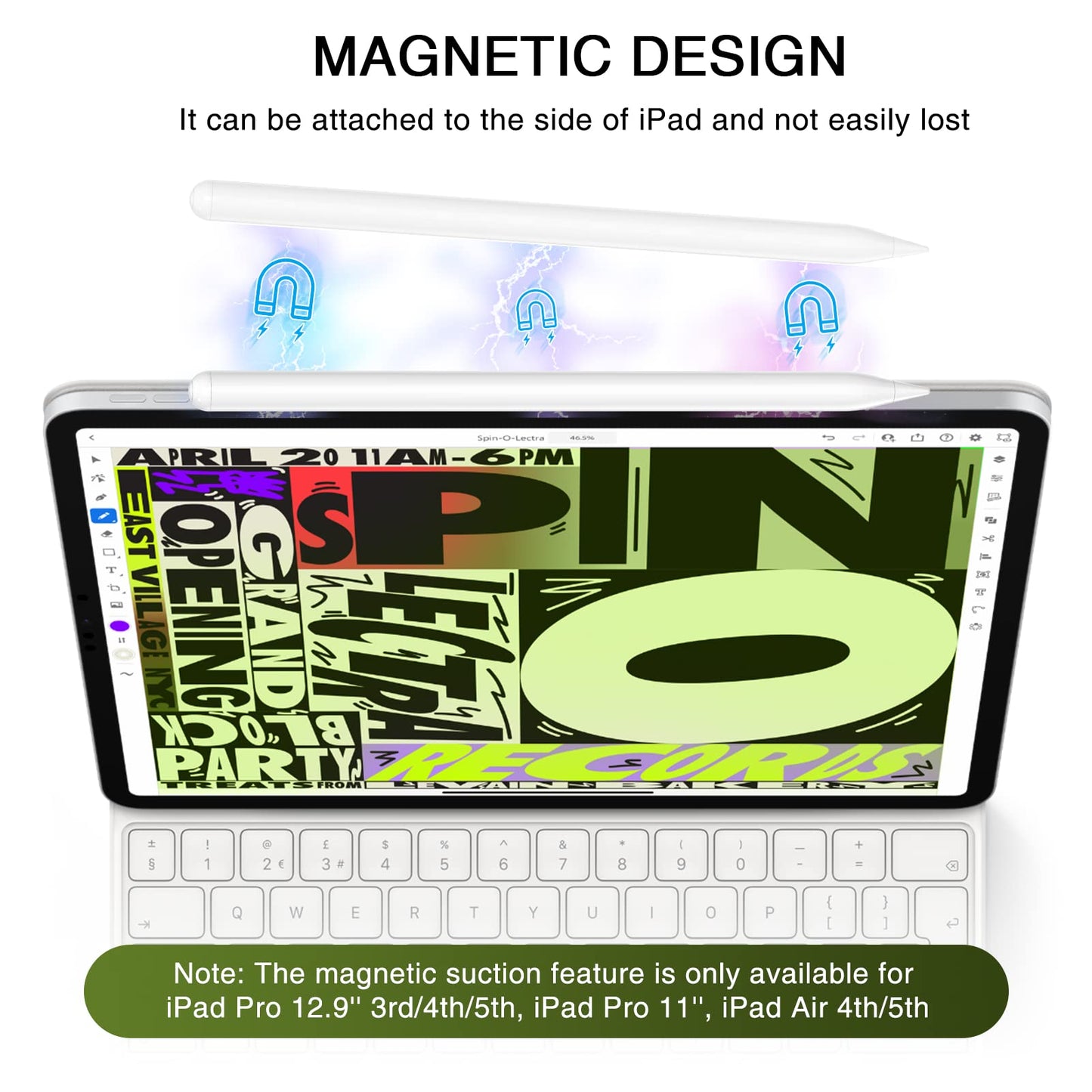 Pencil 1st Generation for iPad 2025-2018, HATOKU Digital Pens for Tablet with Tilt Sensitivity & Palm Rejection Magnetic Pencil for iPad 6-11, Air 3-5/M2/M3, Pro 11/12.9"/13" M4, Mini 5~7 (White)