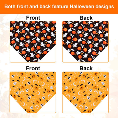 SZEE Halloween Dog Bandanas - 2 Pack Festive Pet Accessories with Skulls & Ghosts, Halloween Costumes for Dogs for Hauntingly Cute Looks This October (Large, Black & Orange)