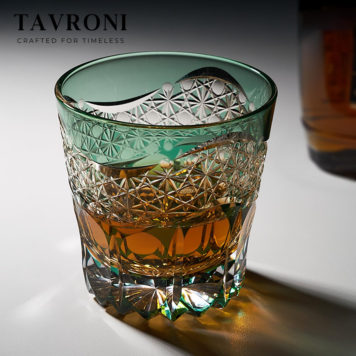 TAVRONI Edo Style Kiriko Whiskey Glasses Set of 2 - Japanese Art Glass Tumblers, Luxury Gift for Couples, Weddings, Anniversary, Perfect for Home Bar & Special Occasions, Crystal Barware with Gift Box