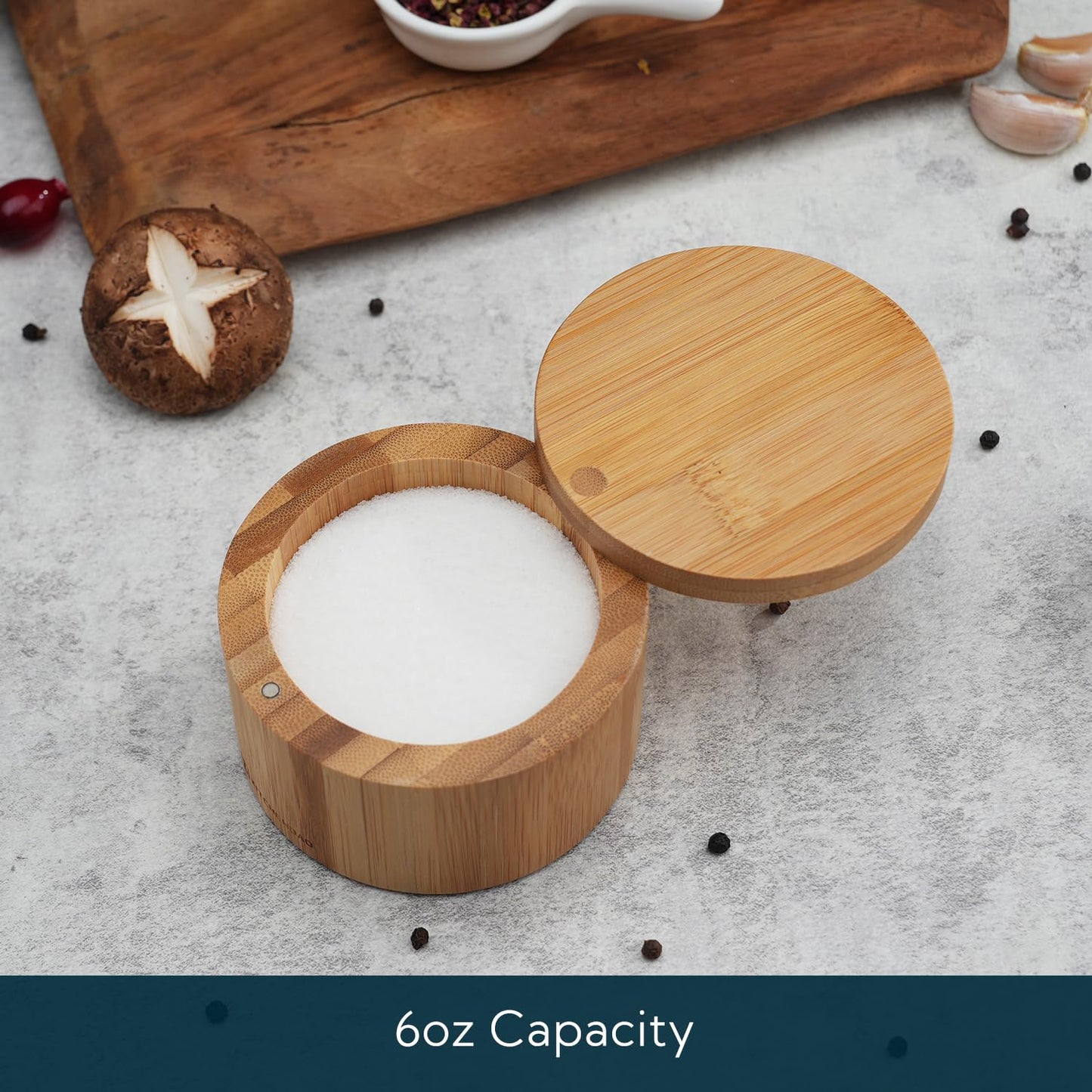 KITCHENDAO Bamboo Salt Cellar and Porcelain Sugar Bowl