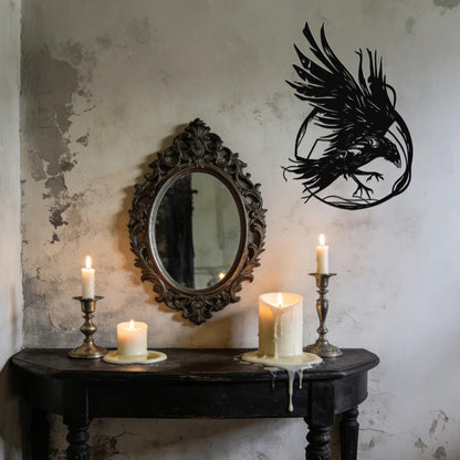 JEWLOVE Viking Raven Wall Decor Metal Art, Gothic Crow Wall Sculpture, Celtic Norse Mythology Decor for Indoor & Outdoor, Living Room, Bedroom, Garden (14.5" x 10.2")