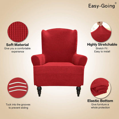 Easy-Going Stretch Wingback Chair Sofa Slipcover 1-Piece Sofa Cover Furniture Protector Couch Soft with Elastic Bottom Polyester Spandex Jacquard Fabric Small Checks(Wing Chair,Christmas Red)