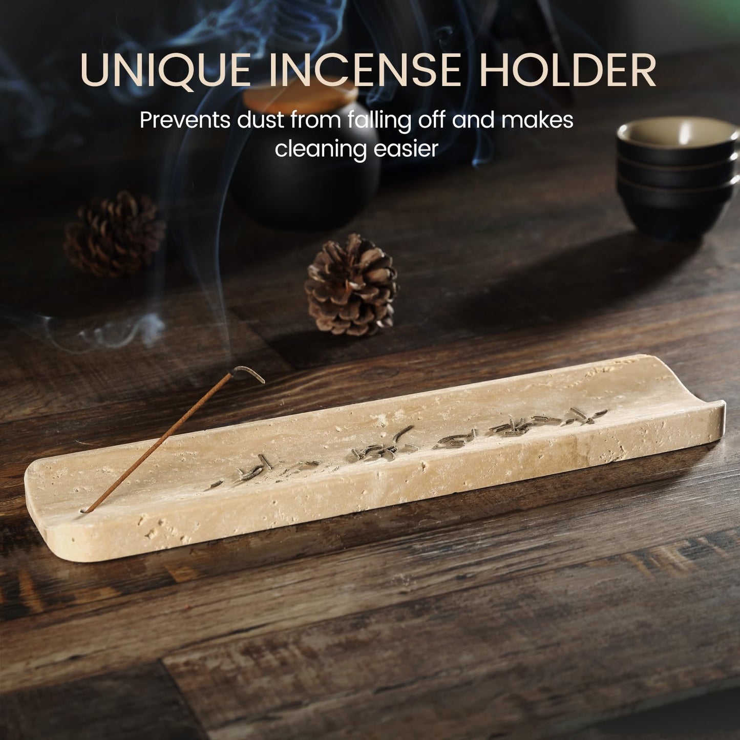 Koville Marble Incense Holder, Incense Holder for Sticks, Incense Sticks Holder Ash Catcher for Meditation Yoga SPA, Natural Stone Incense Burner, Home Table Decor (Travertine)