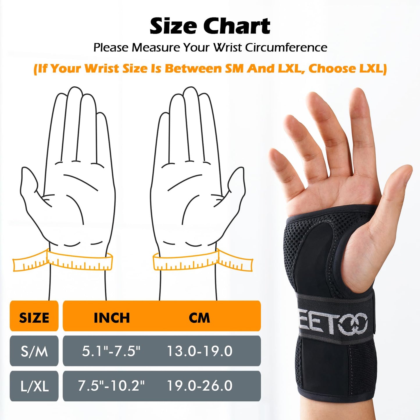 FREETOO Stable Version Wrist Support with 3 Metal Stays, Comfy Carpal Tunnel Wrist Splint with Soft Pad for Daily Use, Breathable Wrist Support Brace Fit Right Hand for Arthritis,RSI,Sprain Recovery