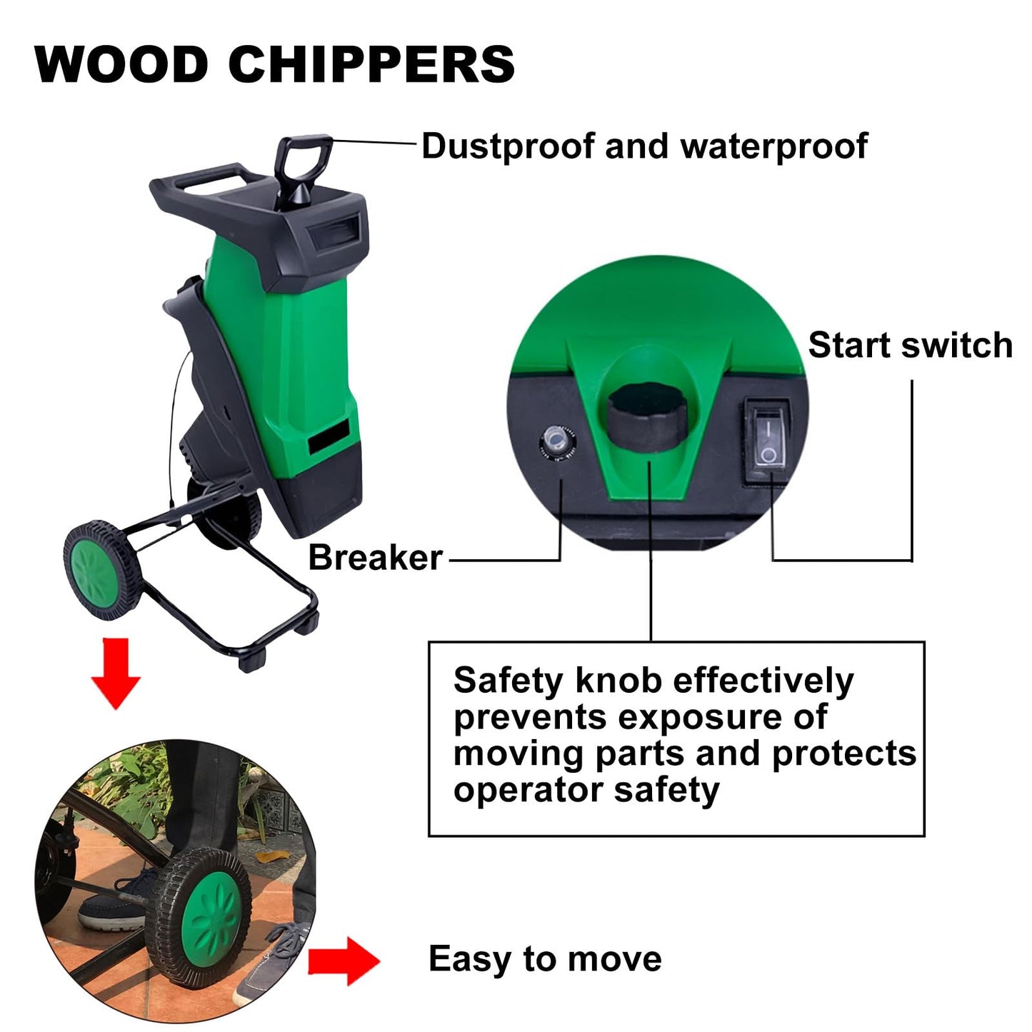 XygZythror Electric Garden Shredder & Wood Chipper, Garden Tree Branch Crusher Machine, 40mm Cutting Capacity,Overload Protection, for Lawn and Garden Use Yellow