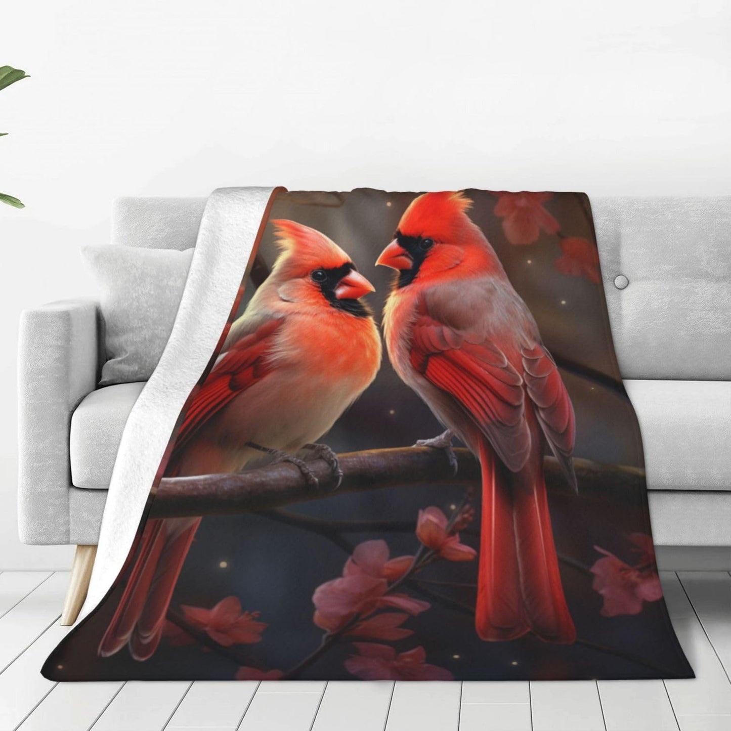Turamurra Cardinal Birds Blanket for Girls Women Super Soft Warm Flannel Throw Blankets for Couch Sofa Decor Valentines Cardinal Gifts for Kids Adults 60"x50"